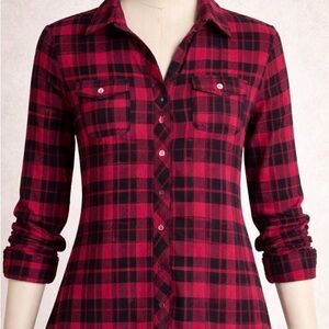 My Style Plaid Button-Up Shirt - Dark Pink and Black